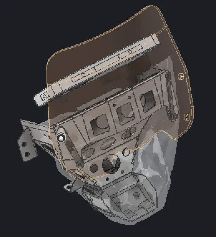Front CAD view of the C1 windshield, headlight and metal structure